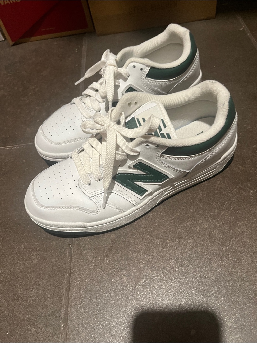 New Balance White Sneakers with Dark Green Detailing